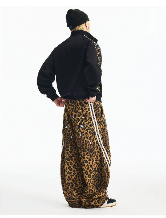MEDM Leopard Print Stripe Sleeve Track Jacket | Face 3 Face
