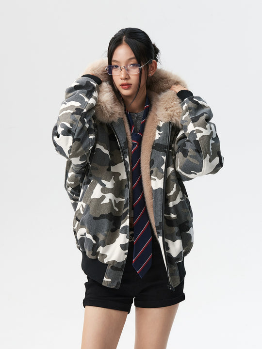 MEDM Detachable Fur Camouflage Hooded Jacket | Face 3 Face