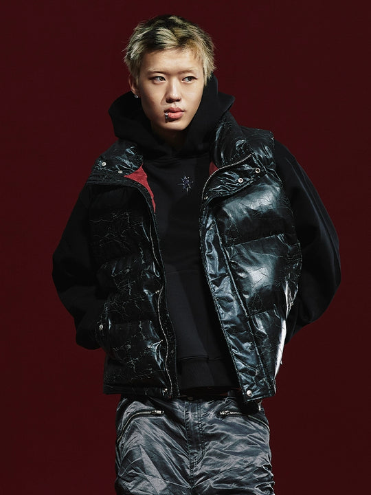 Remedy Cracked Design Puffer Vest | Face 3 Face