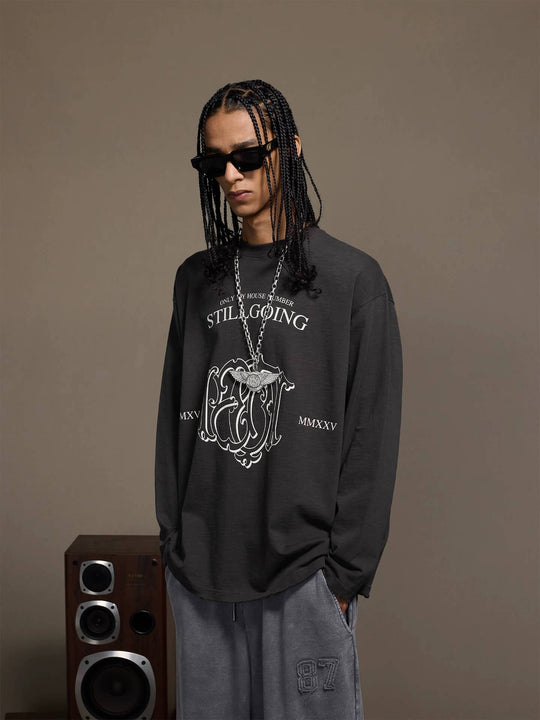 1807 Pegasus Stamped Distressed Long Sleeve Tee | Face 3 Face