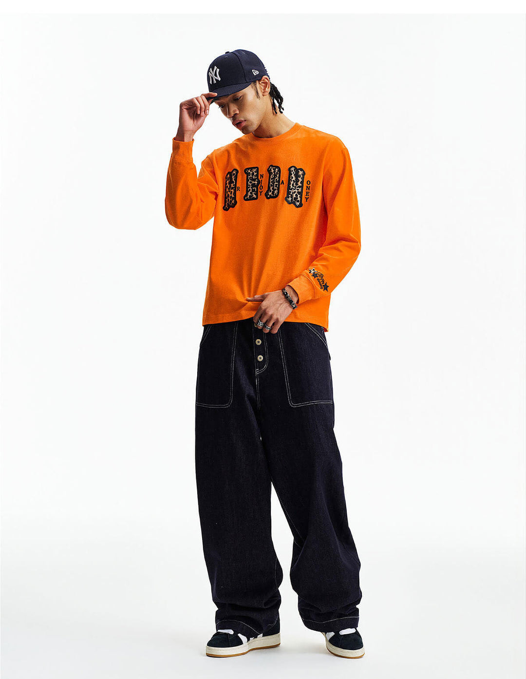MEDM Leopard Print Logo Patch Long Sleeve Tee | Face 3 Face