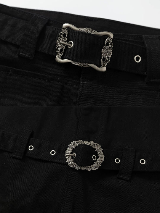 YADcrew Double Floral Buckle Belted Flared Pants | Face 3 Face