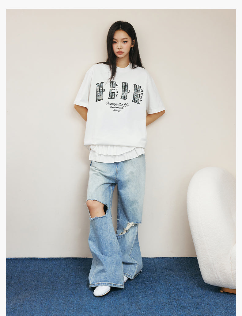 MEDM Patch Embroidered Pearl Tee | Face 3 Face