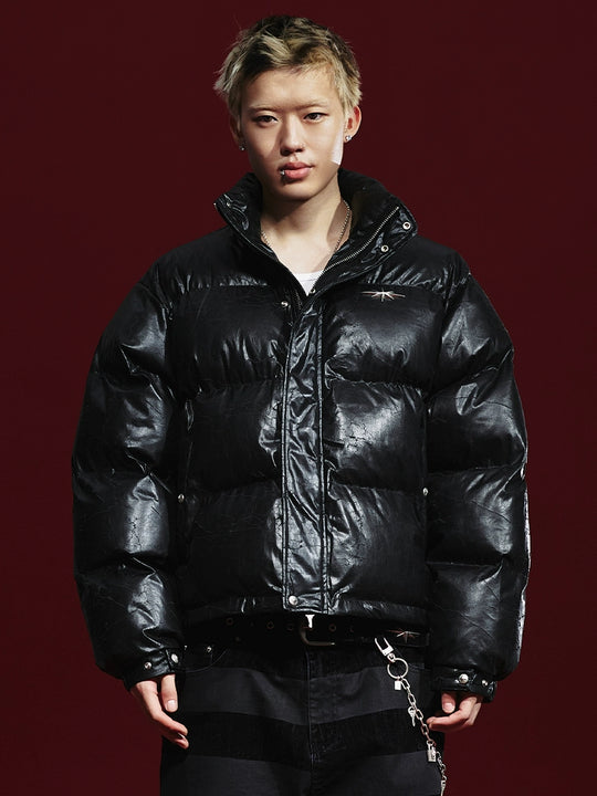 Remedy Cracked Design Puffer Jacket | Face 3 Face