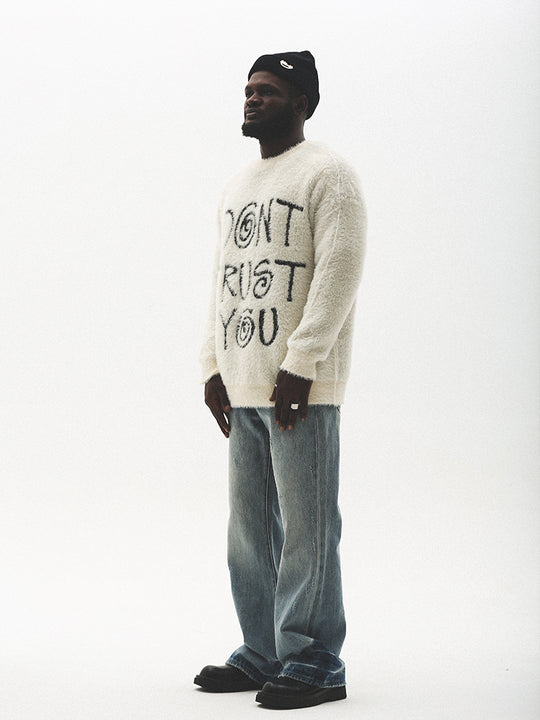 UNTILWERICH "I DON'T TRUST YOU" Fuzzy Knit Sweater | Face 3 Face