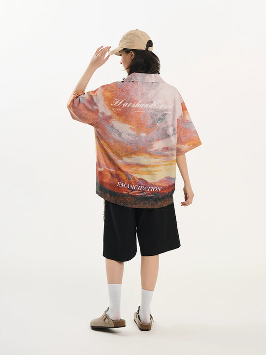 Harsh and Cruel Sunset Landscape Oil Painting Shirt