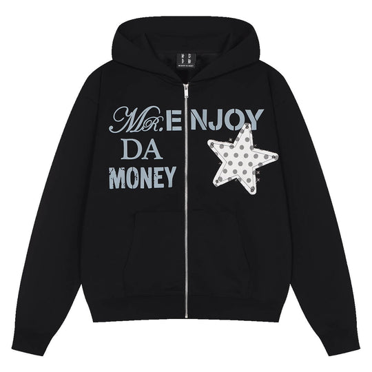 MEDM Dot Pattern Star Patch Studded Zip Up Hoodie | Face 3 Face