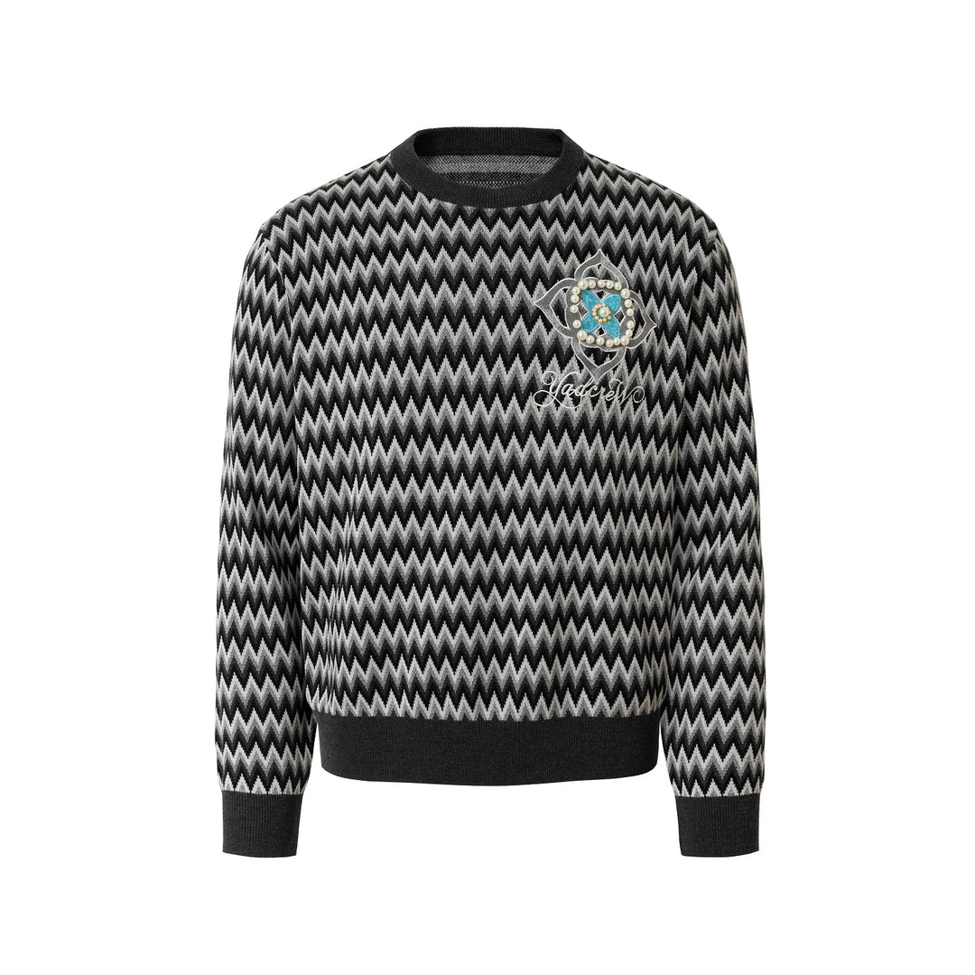 YADcrew Sequin Cross Flower Wave Pattern Knit Sweater | Face 3 Face