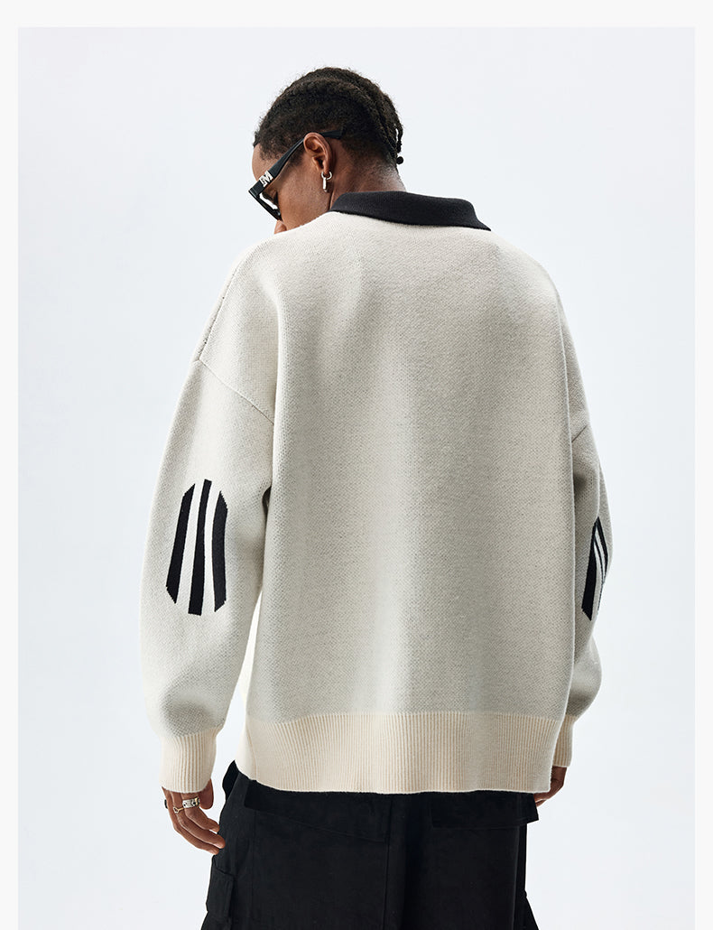 MEDM Patchwork Striped Elbow Knit Sweater | Face 3 Face