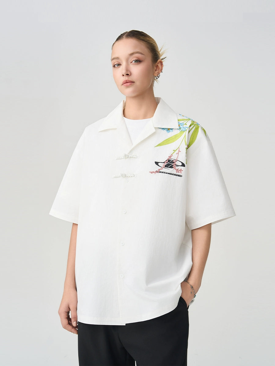 Harsh and Cruel Floral Embroidery Knots Cuban Shirt