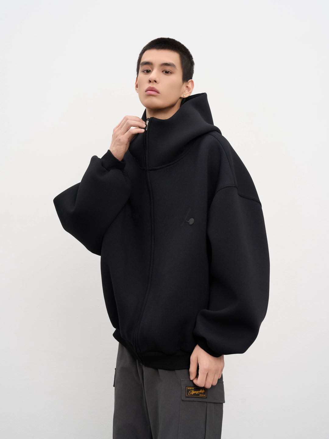 AFGK Air Layer High Collar Embroidered Oversized Zip-Up Hoodie | Face 3 Face