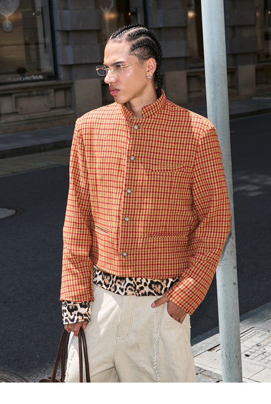 STEEPC Houndstooth Wool Blend Short Suit Jacket | Face 3 Face