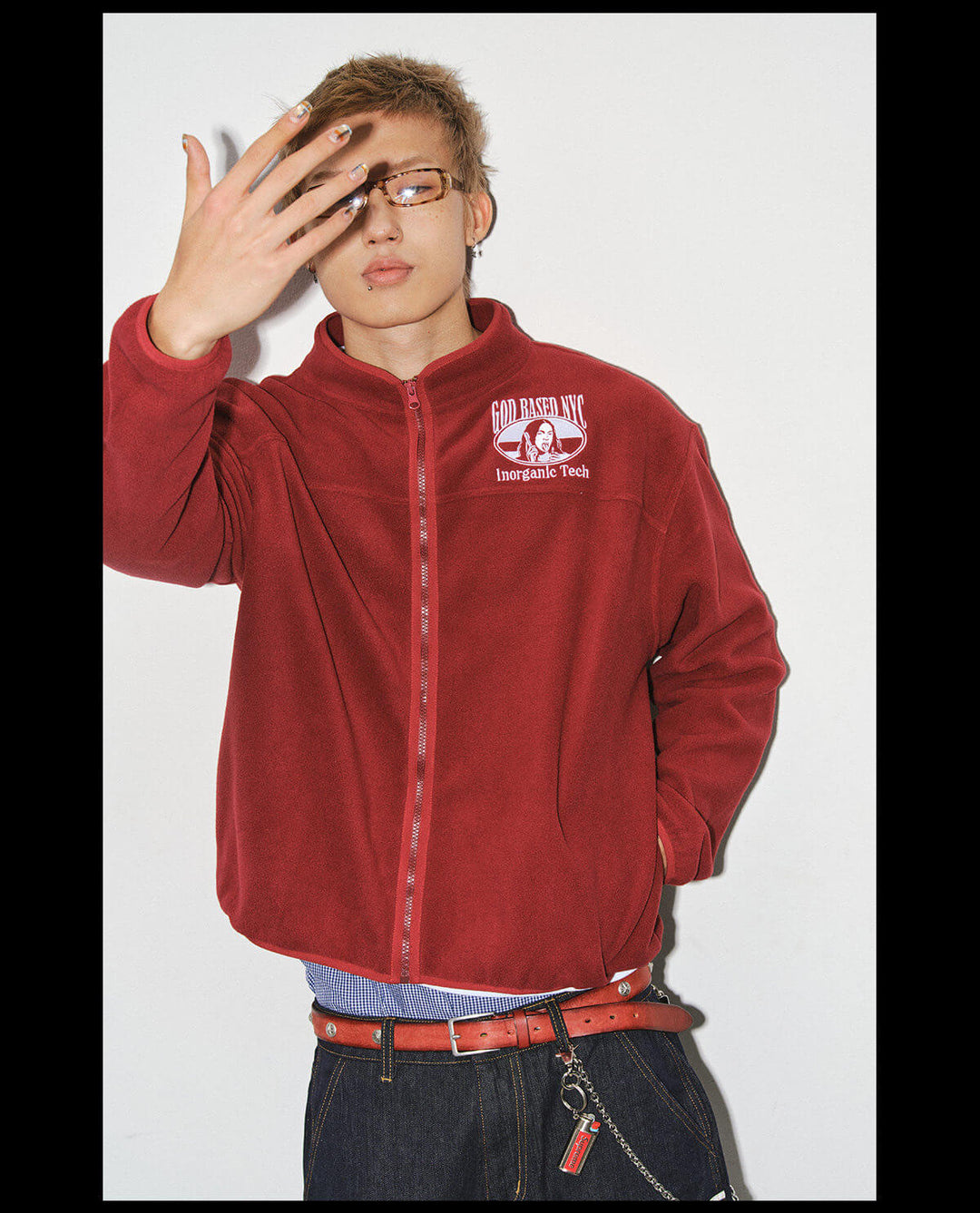 NOVACAM Burgundy Embroidered Fleece Zip Up Jacket | Face 3 Face