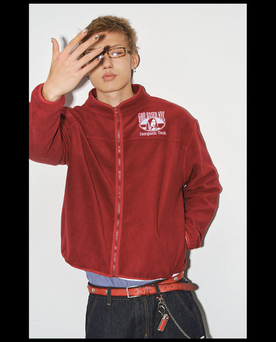 NOVACAM Burgundy Embroidered Fleece Zip Up Jacket | Face 3 Face
