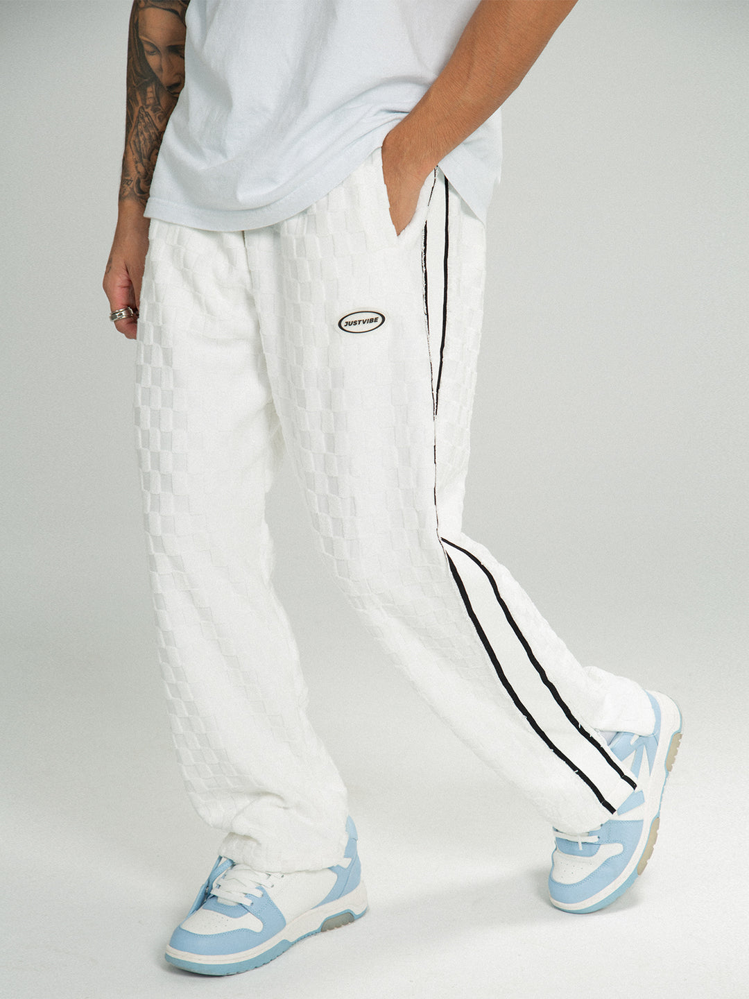 JUST VIBE Checkerboard Pile Track Pants | Face 3 Face