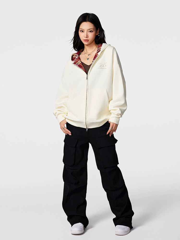 Achock Logo Embroidery Plaid Lining Zip Up Hoodie | Face 3 Face