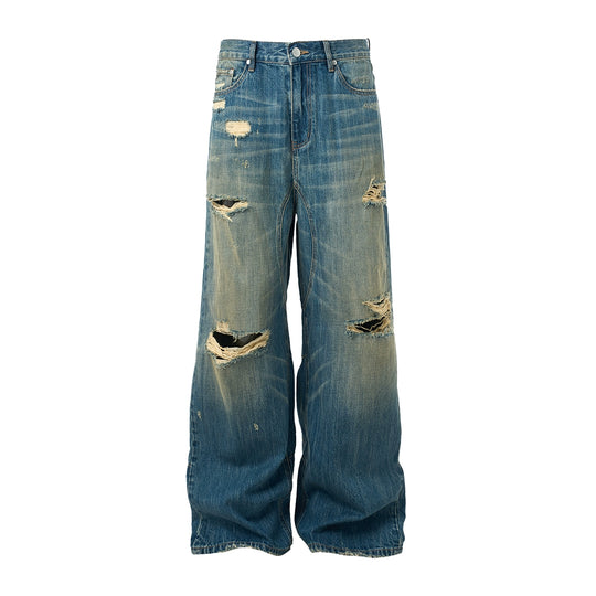 STEEPC Distressed Cat Whisker Washed Baggy Jeans | Face 3 Face