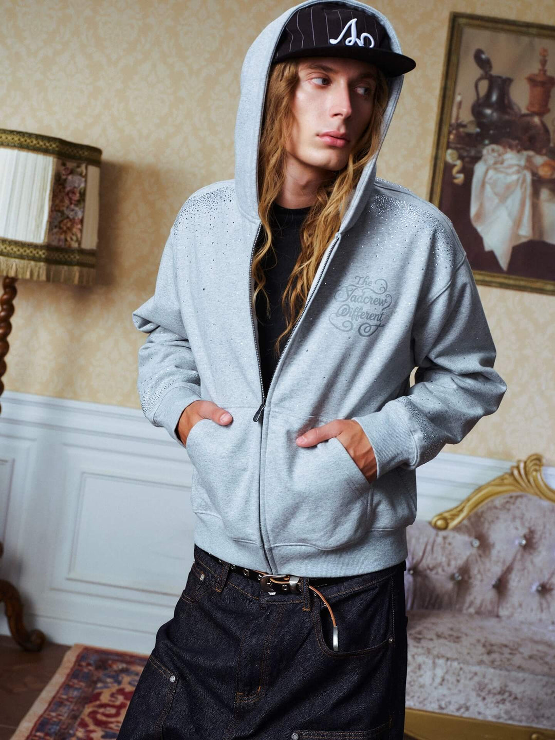 YADcrew All Over Gradient Rhinestone Zip Up Hoodie | Face 3 Face