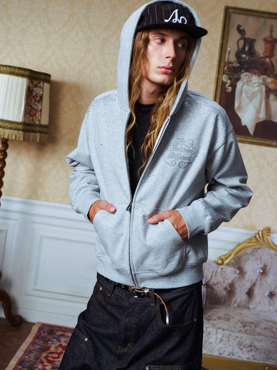 YADcrew All Over Gradient Rhinestone Zip Up Hoodie | Face 3 Face