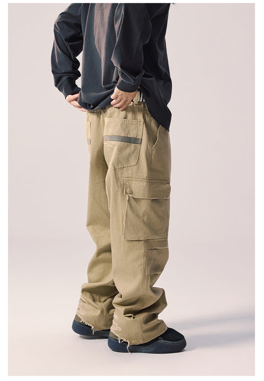 Remedy Distressed Hem Baggy Work Cargo Pants | Face 3 Face