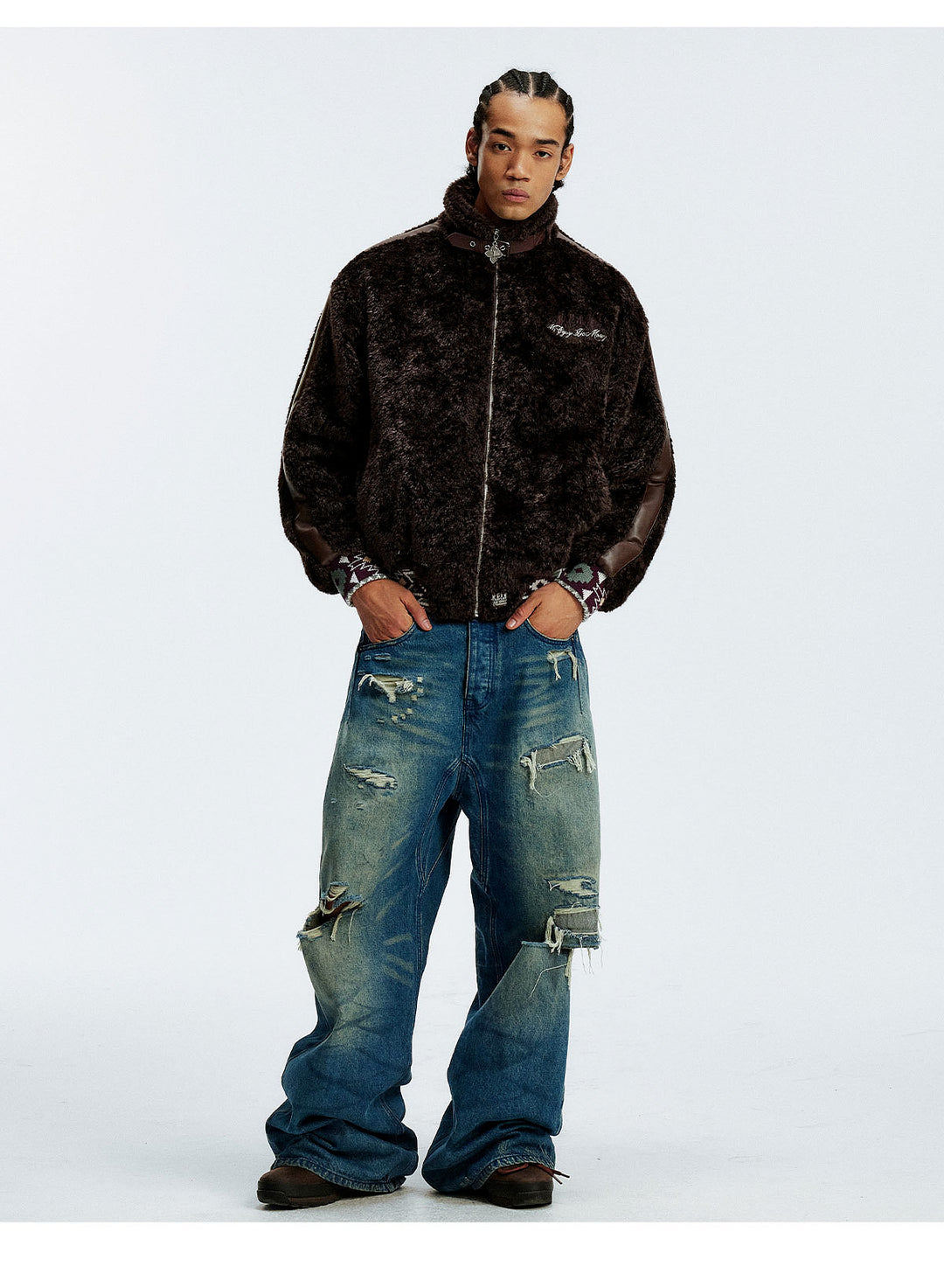 MEDM Ethnic Trim Belted Sherpa Jacket | Face 3 Face