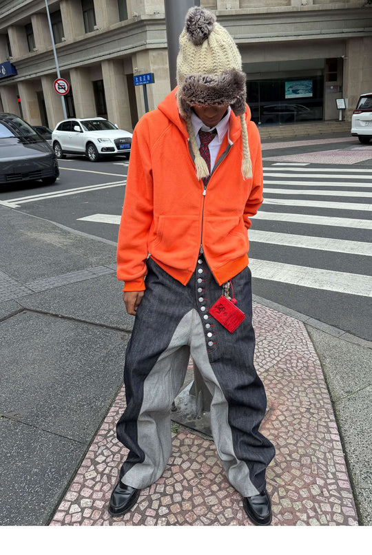 STEEPC Button Fly Reverse Patchwork Baggy Jeans | Face 3 Face