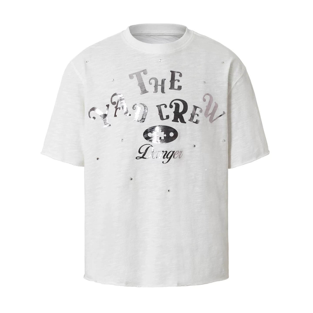 YADcrew Silver Logo Print All Over Rhinestone Tee | Face 3 Face