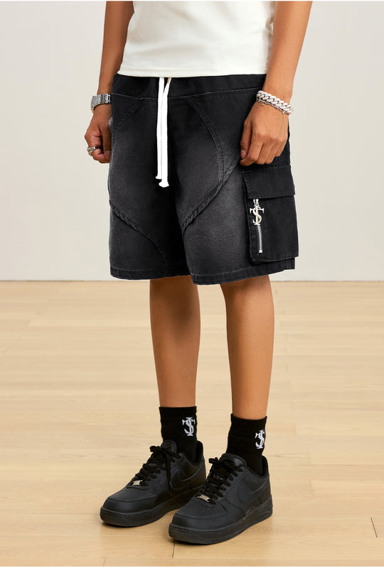 Small Town Kid Washed Denim Utility Cargo Shorts | Face 3 Face