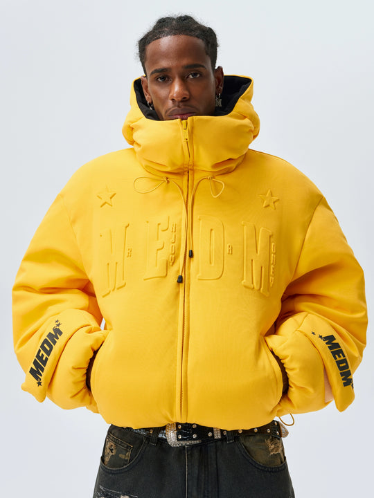 MEDM Embossed Logo Hooded Down Jacket | Face 3 Face