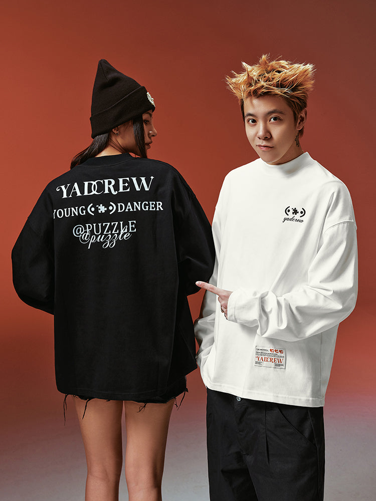 YADcrew Basic Slogan Printed Long Sleeve Tee | Face 3 Face