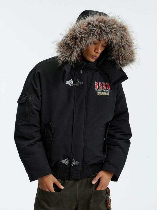 MEDM Detachable Fur Metal Snaps Down Jacket | Face 3 Face