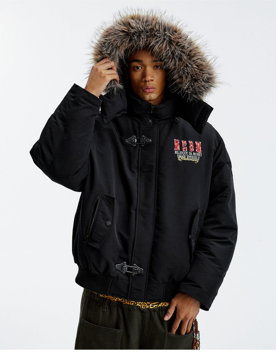 MEDM Detachable Fur Metal Snaps Down Jacket | Face 3 Face