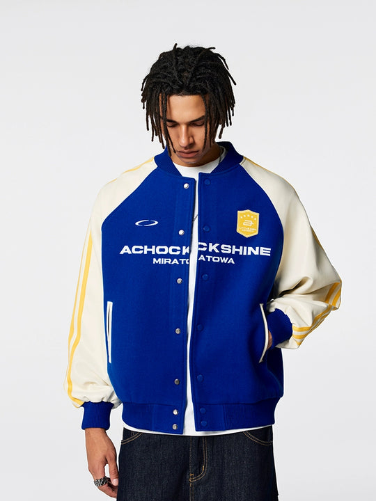 Racer varsity jacket | Achock Contrast Color Racing Varsity Jacket | Face 3 Face
