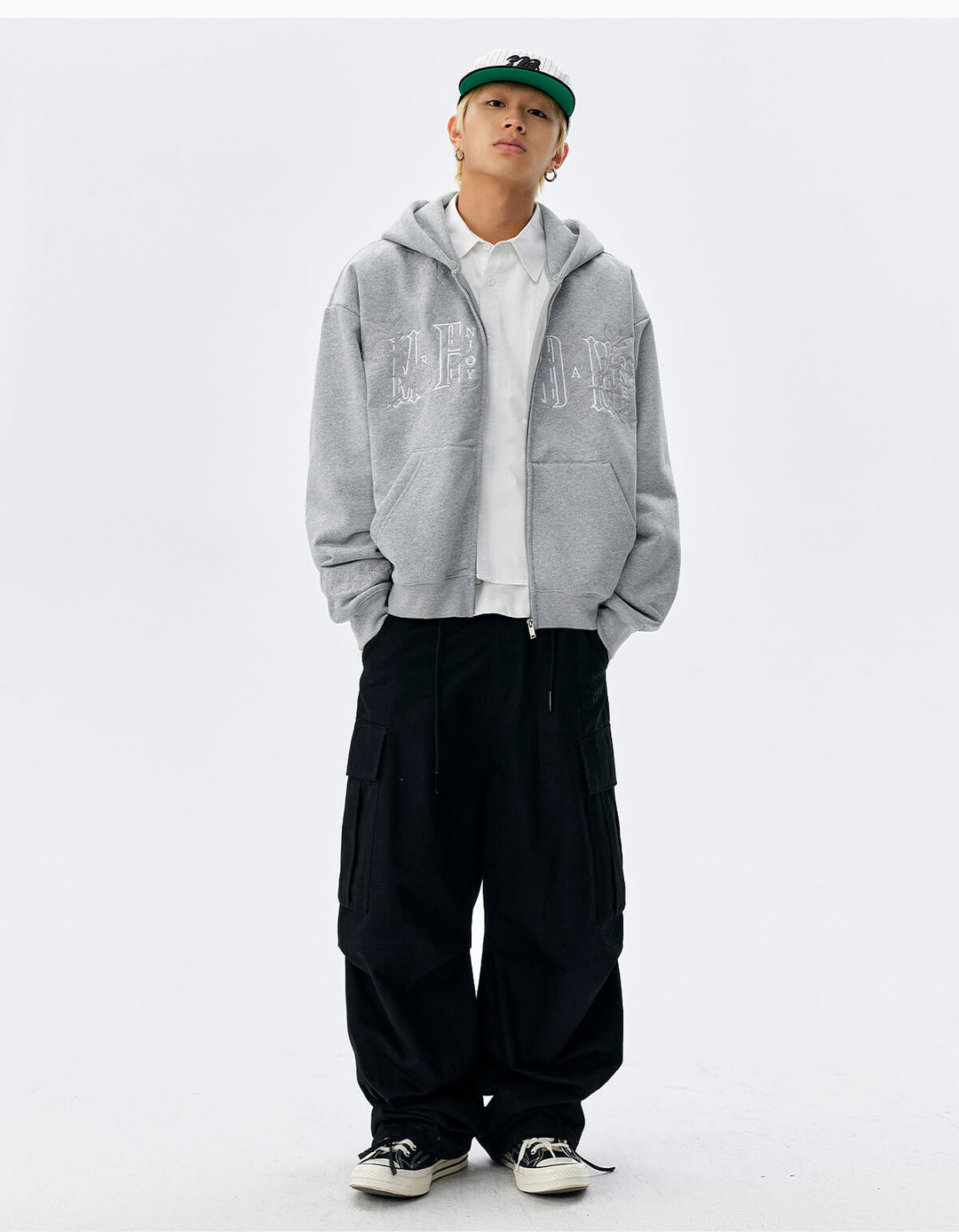 MEDM Flower Embroidered Zip Up Hoodie | Face 3 Face