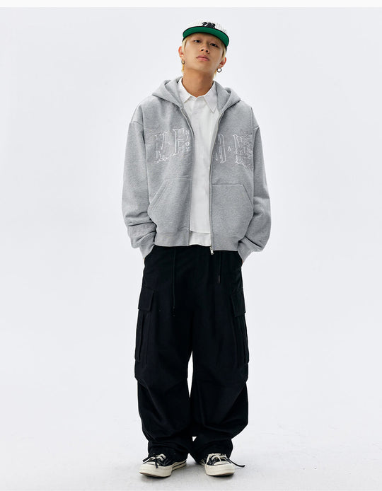 MEDM Flower Embroidered Zip Up Hoodie | Face 3 Face