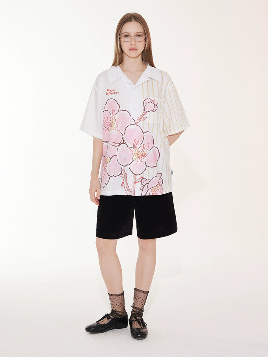 EMPTY REFERENCE Striped Floral Print Short Sleeve Shirt | Face 3 Face