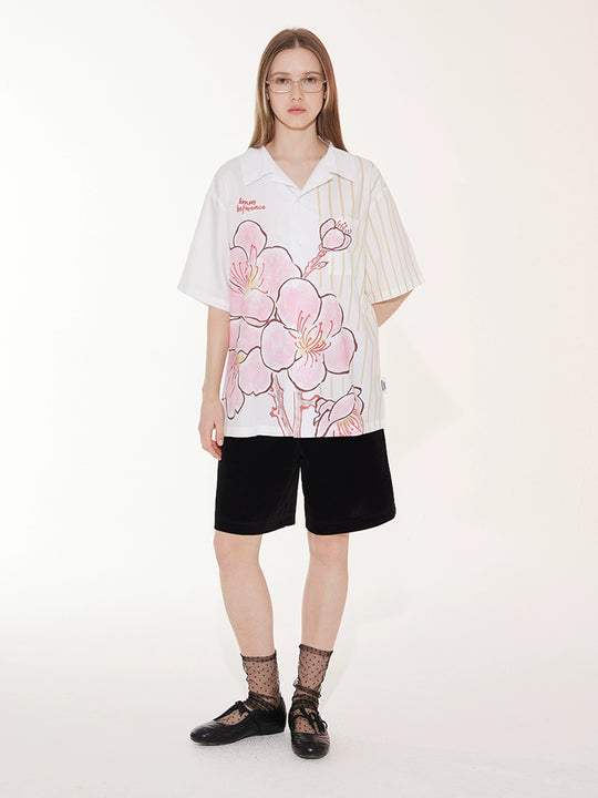 EMPTY REFERENCE Striped Floral Print Short Sleeve Shirt | Face 3 Face