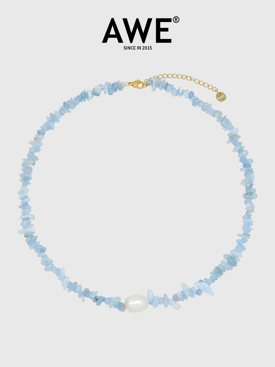 AWE Aquamarine Crushed Stone Pearl Necklace | Face 3 Face