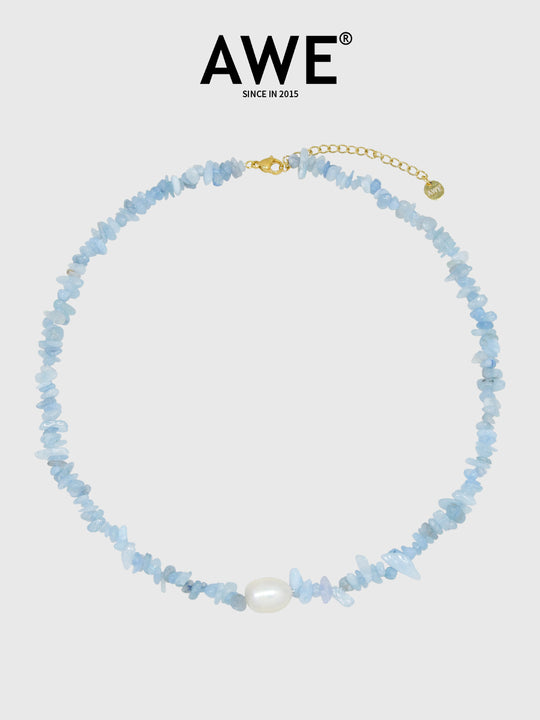 AWE Aquamarine Crushed Stone Pearl Necklace | Face 3 Face