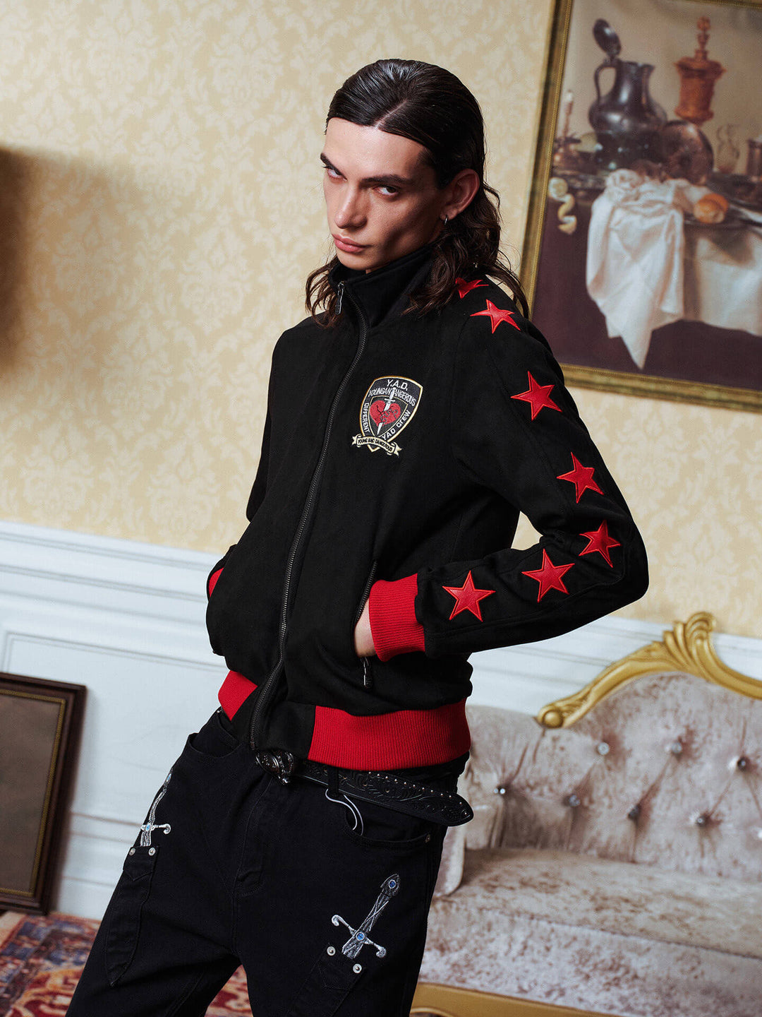 YADcrew Star Patch Sleeve Track Jacket | Face 3 Face