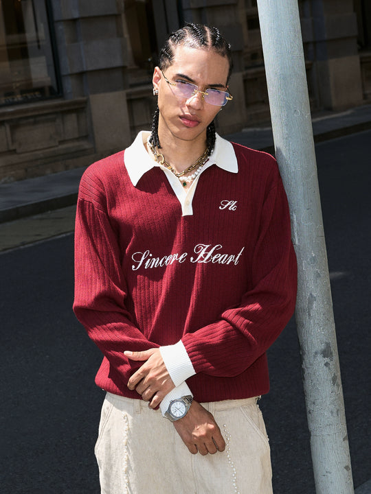 STEEPC Contrast Lapel Polo Knit Sweater | Face 3 Face