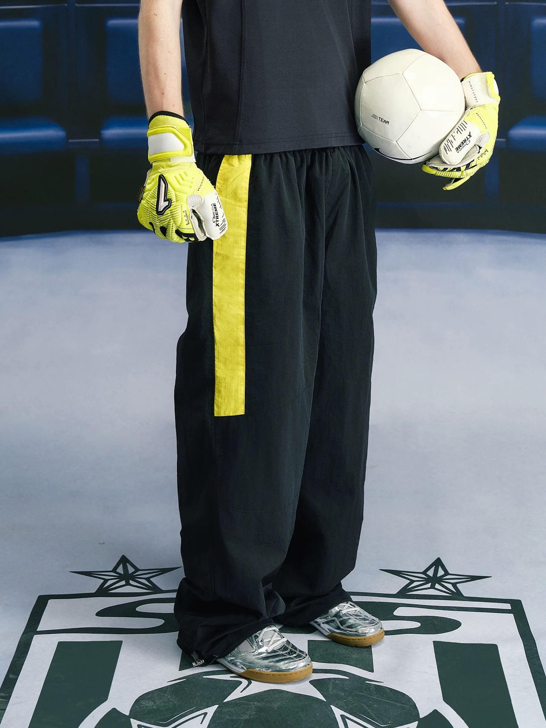 S45 Yellow Color Block Logo Patch Nylon Track Pants | Face 3 Face