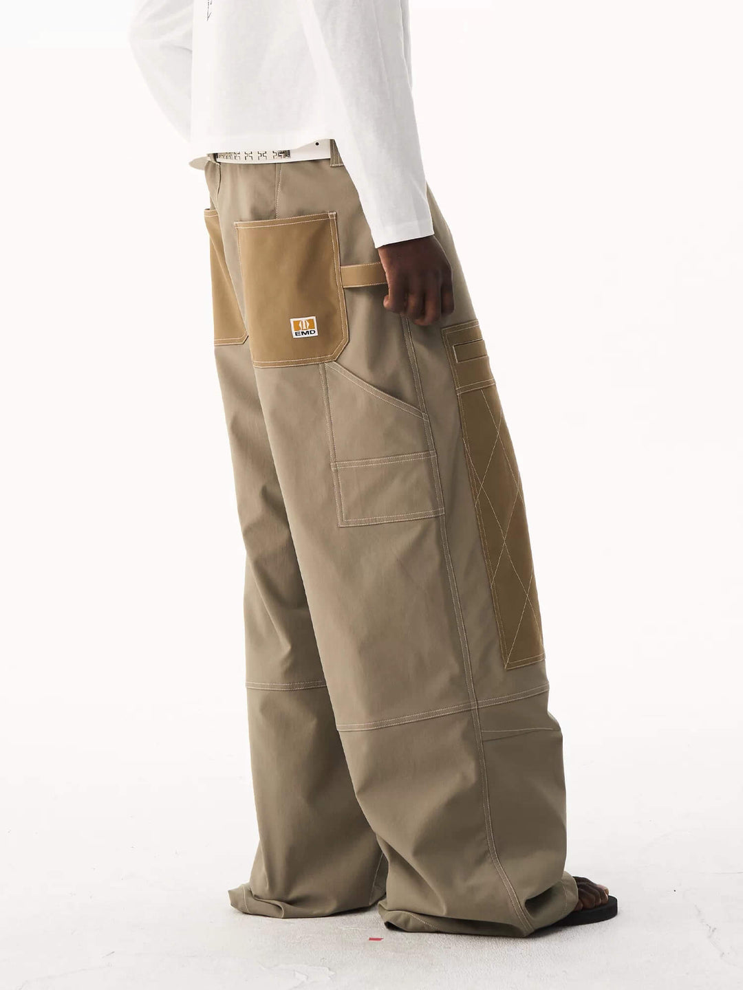 EXITMODE BY BLIND NO PLAN Contrast Quilted Stitch Double Knee Baggy Pants | Face 3 Face