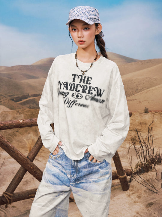 YADcrew Washed Ink Dyed Print Long Sleeve Tee | Face 3 Face