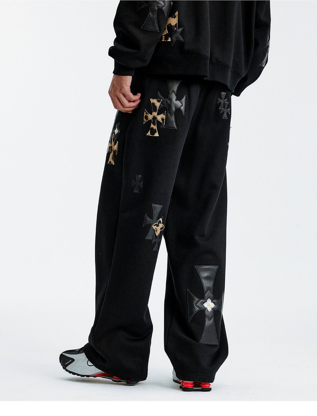 MEDM Leather Cross Star Patchwork Sweatpants | Face 3 Face