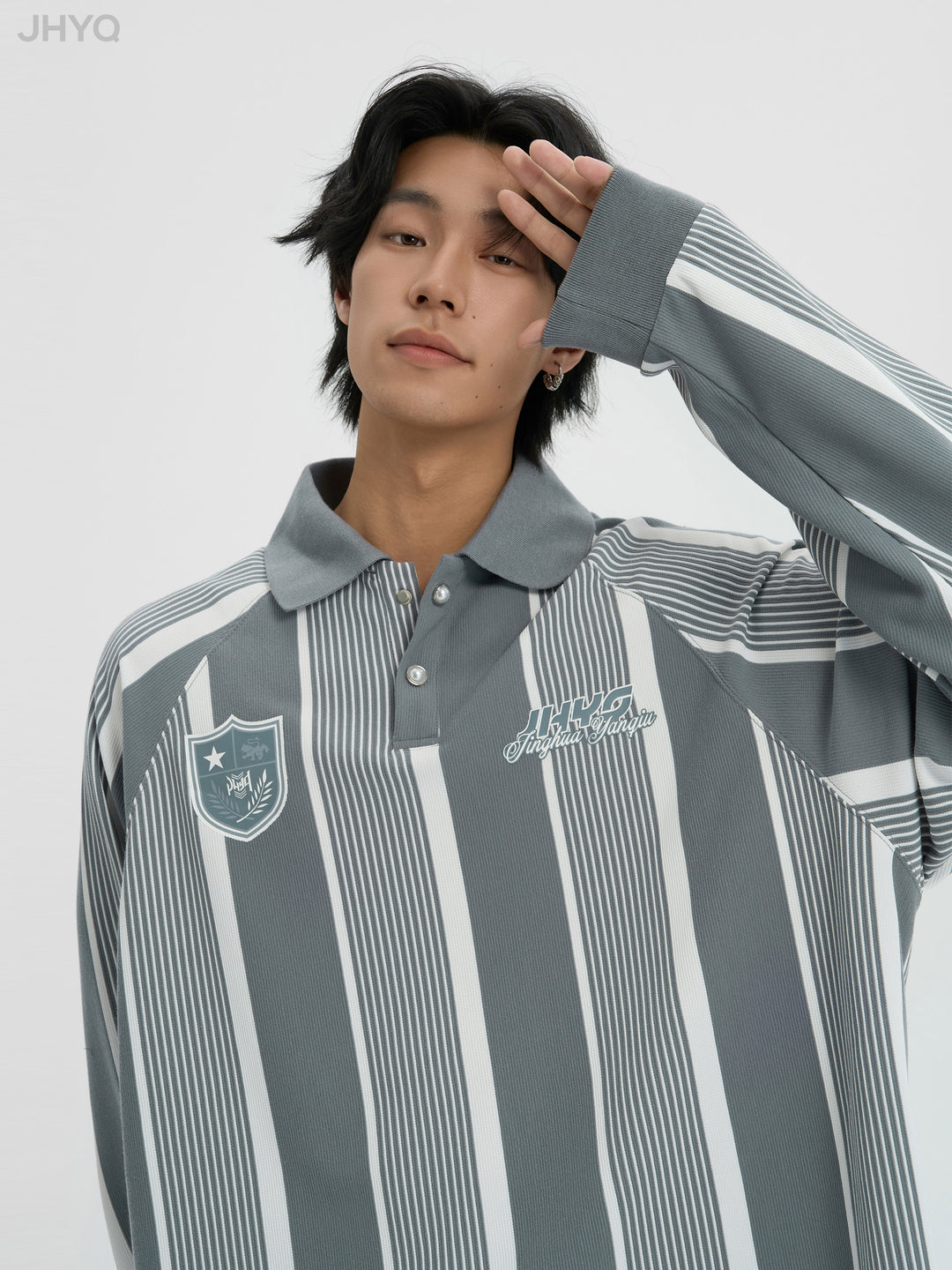 JHYQ Contrast Striped Long Sleeved Polo