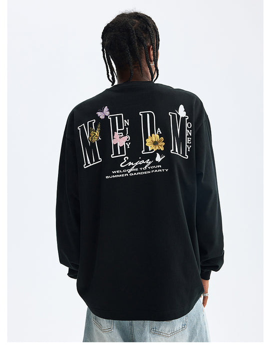 MEDM Butterfly Flower Embroidered Long Sleeve Tee | Face 3 Face