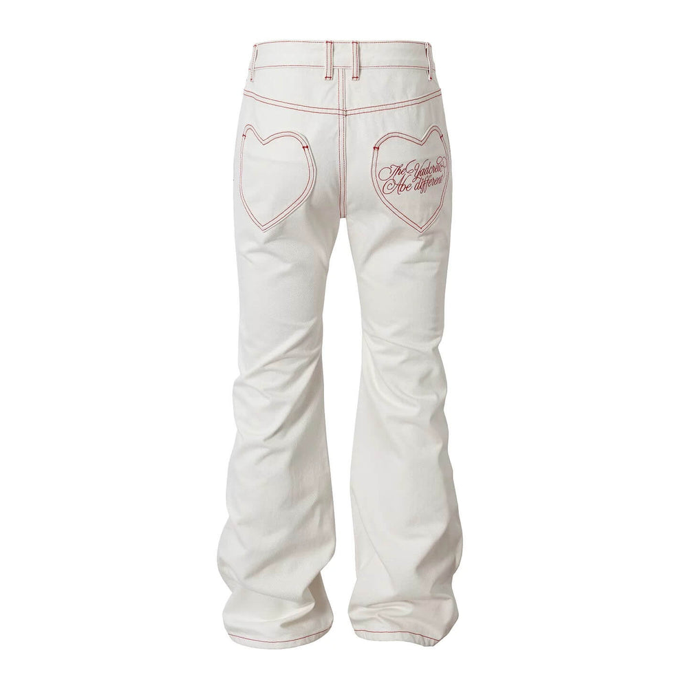 YADcrew Heart Shaped Pocket Slight Flare White Jeans | Face 3 Face
