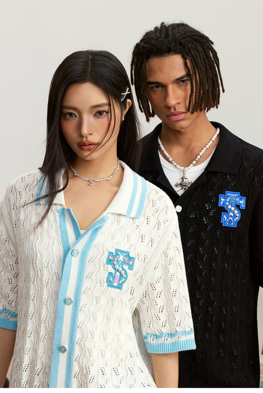 Small Town Kid Ethnic Logo Patch Crochet Knit Hawaiian Shirt | Face 3 Face