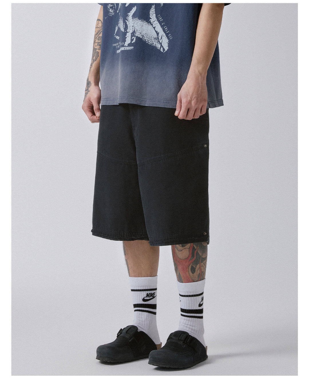 F2CE Black Washed Distressed Baggy Shorts | Face 3 Face
